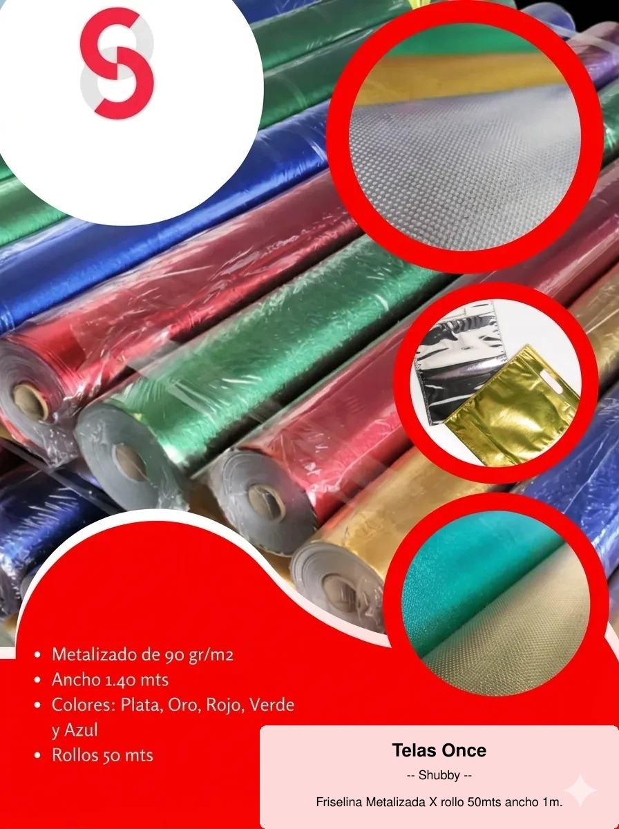 Friselina Metalizada X rollo 50mts ancho 1m.